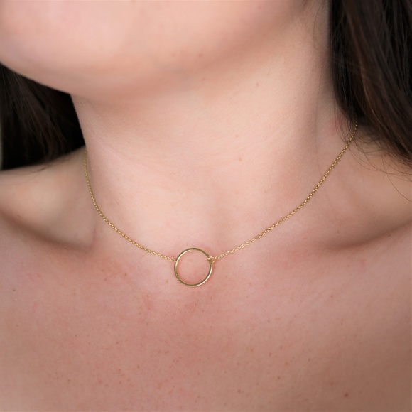 Gold Dipped Choker Collar Circle Necklace - Picture 2 of 4